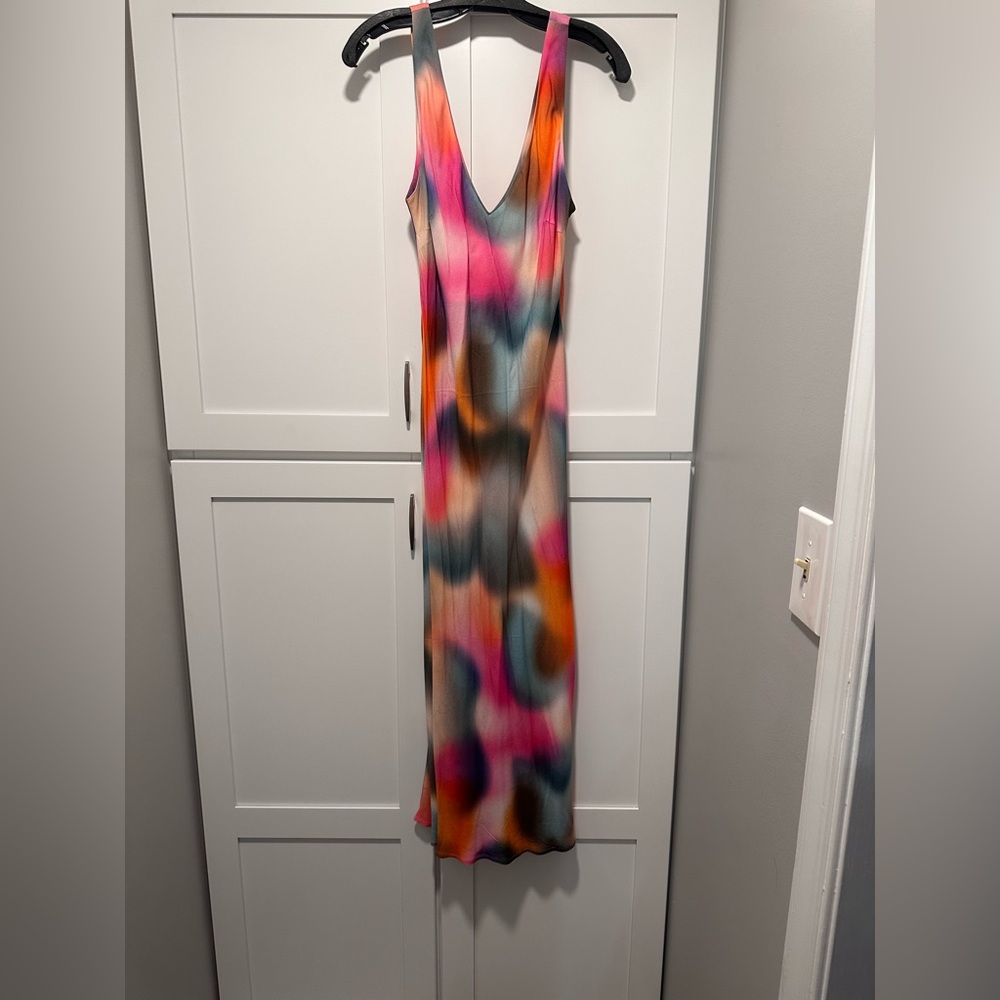 LNA Pink Orange Sheath Maxi Dress V-Neck Sleeveless Resort Wear L